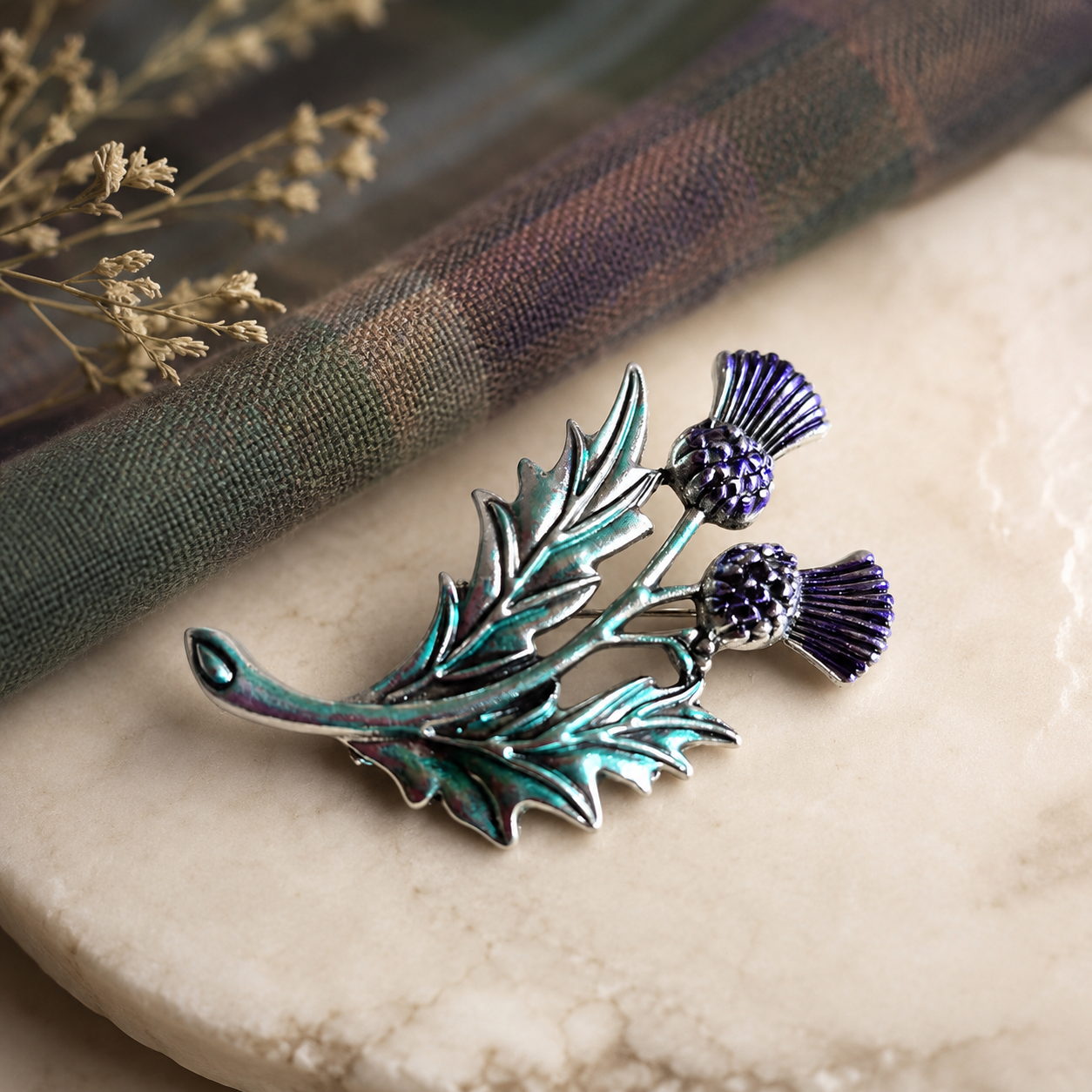 Hand-Painted Scottish Thistle Brooch