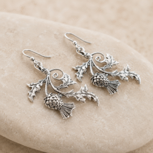 Silver Scottish Thistle Drop Earrings