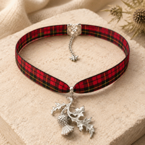 Clan Tartan Choker Necklace with Silver Thistle