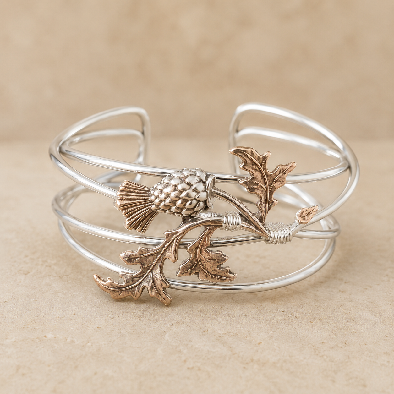 Silver Scottish Thistle Adjustable Bangle