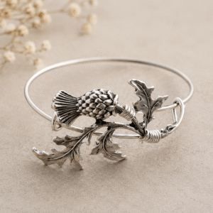 Silver Adjustable Single Scottish Thistle Bangle